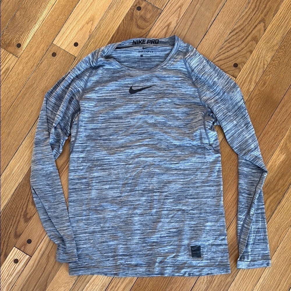 Nike Pro Men S Long Sleeve Shirt Blue Dri-Fit
